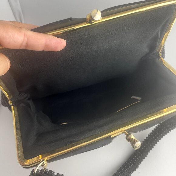 Vintage Black Beaded Evening Handbag Purse Made in Hong Kong 11 x 9 inches - Picture 6 of 10